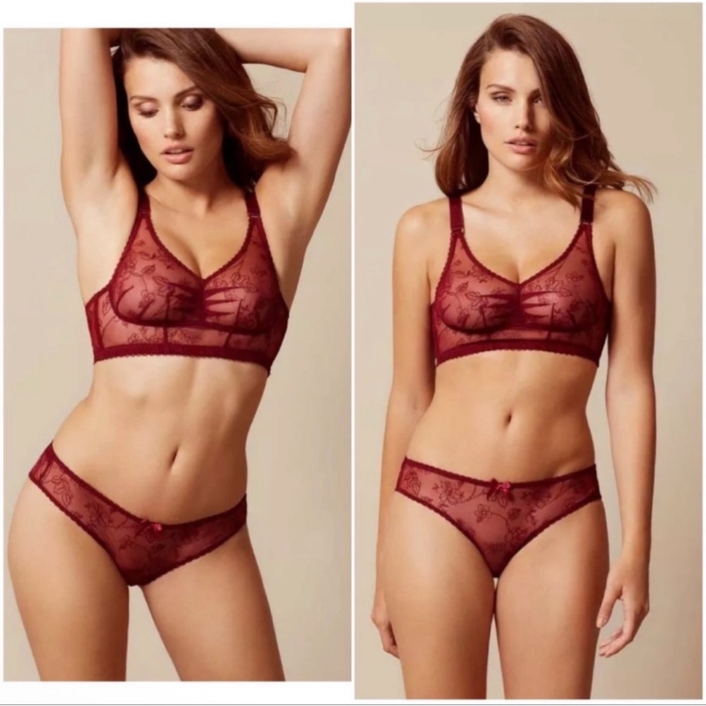 New! AGENT PROVOCATEUR Liv Floral Longline Lace Bra in Burgundy Red